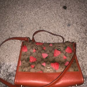 Coach Tan and Red Strawberry Crossbody Bag
